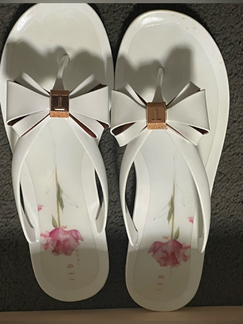 Ted Baker London White Bow Jelly Sandals with Rose Detail